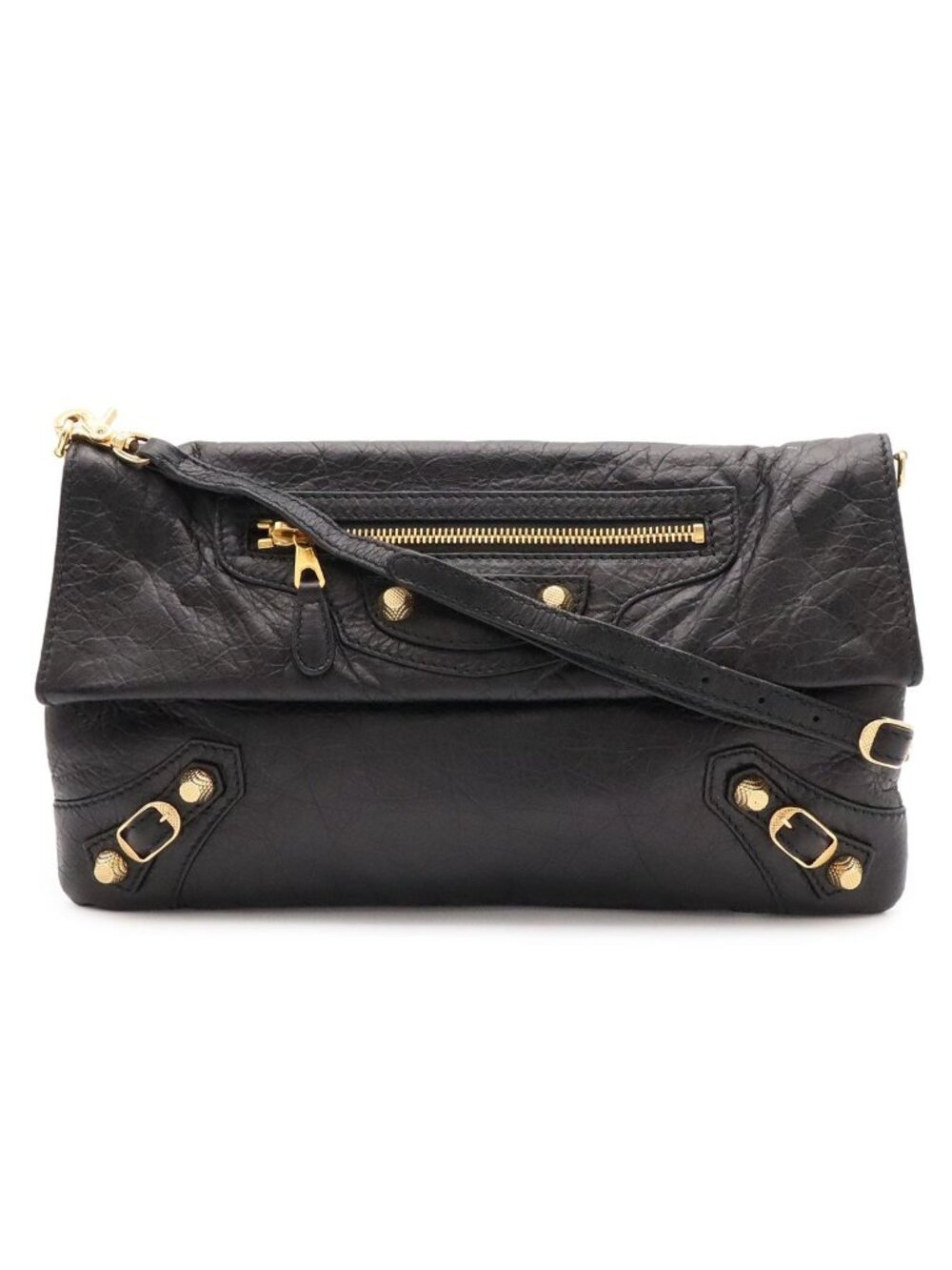 Balenciaga the Giant Envelope Clutch 2-Way Shoulder Bag Leather Black Gold